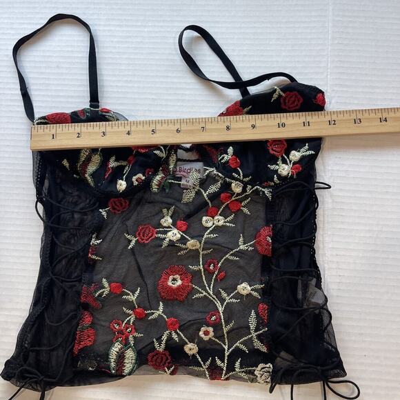 Women Size M Sheer Tank Mesh Roses Black Goth Whimsigoth Embroidered Lingerie - Picture 10 of 11